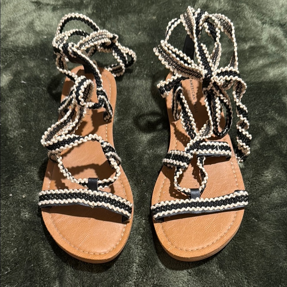 American Eagle Outfitters Black and White Lace-Up Sandals